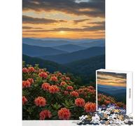 Puzzles for Teenagers 1000 Pieces Mountain Sunset with Blooming Azaleas Toy Wall Decor Gifts Ideas Brain Teaser Game Enhance Love between Couples Size 38x52cm