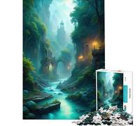 Puzzles for Teenagers 1000 Pieces Mystical River Landscape with Ancient Architecture Learning Educational Toys Family Game Wall Decoration Gifts for Women Men (Size 50x75cm)