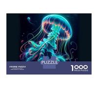 Puzzles for Teenagers 1000 Pieces Neon Jellyfish Art Print Jigsaws for Adults Hands-on Game Difficult Hard Fun at Home Activities, 52x38cm/1000pcs