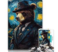 Puzzles for Teenagers 1000 Pieces Night Sky Brown Bear Teenager Jigsaw,Educational Games Home Decoration Suitable for Desktop Decoration (size 38x26cm)