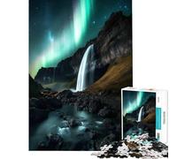 Puzzles for Teenagers 1000 Pieces Northern Lights Waterfall Difficult And Challenge Presents for Women Fun Games for And from 14 Years And over (50X75cm)