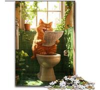 Puzzles for Teenagers 1000 Pieces Orange Cat on The Toilet, for Age 14+ Suitable for Couples Fun at Home Activities, Birthday Present,Travel Gifts (size 26x38cm)