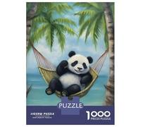 Puzzles for Teenagers 1000 Pieces Panda in Hammock Beach Adult Jigsaw Puzzle Family Game Pattern Assembly Fun at Home Activities, 38x26cm/1000pcs
