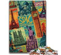 Puzzles for Teenagers 1000 Pieces Paris Stamp Collage Relax Games Educational Game for Birthday, Chrismas for And Age 14 Years Up 50x75cm