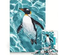 Puzzles for Teenagers 1000 Pieces Penguin Swimming in Blue Water, Educational Games, Wall Decoration, with Matching Poster And Trivia Sheet 38x26cm