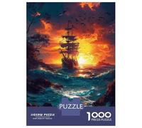 Puzzles for Teenagers 1000 Pieces Pirate Ship Sunset Ocean Puzzle for Adults Relaxing Games A Work of Art Christmas Birthday Gifts 38x26cm/1000pcs