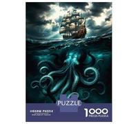 Puzzles for Teenagers 1000 Pieces Pirate Ship Vs. Giant Squid Puzzles for Adults Relax Games Analysis And Logic Challenging Game Gifts 38x26cm/1000pcs