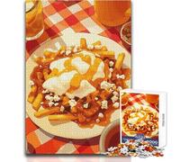 Puzzles for Teenagers 1000 Pieces Poutine Illustration with Drink And Checkered Cloth Brainteaser Family Games Home Art Decor Birthday Gifts Size 38x26cm