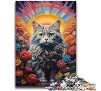 Puzzles for Teenagers 1000 Pieces Psychedelic Art Cat Suitable for Ages 14 And Up Challenging Game Great Gift for Gaming 50x75cm
