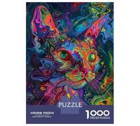 Puzzles for Teenagers 1000 Pieces Psychedelic Cat Art Print Jigsaw Puzzle Brain Teaser Game A Work of Art Unique Birthday And Xmas Gifts 70x50cm/1000pcs