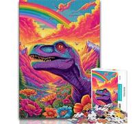 Puzzles for Teenagers 1000 Pieces Psychedelic Dinosaur 1000 Pieces for Teenagers,Staycation Kill Time with Matching Poster And Trivia Sheet (size 75x50cm)