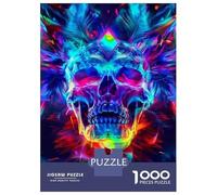 Puzzles for Teenagers 1000 Pieces Psychedelic Skull Art Print Jigsaws for Adults Hands-on Game Difficult Hard Fun at Home Activities, 52x38cm/1000pcs
