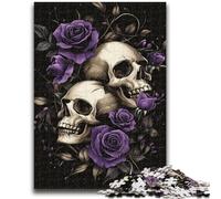 Puzzles for Teenagers 1000 Pieces Purple Rose Skull Challenging To Complete But Fun And Humorous Educational Game for Birthday 26x38cm