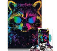 Puzzles for Teenagers 1000 Pieces Raccoon with Headphones 1000 Pieces for Teenagers,Staycation Kill Time with Fully Interlocking Randomly Shaped Pieces 50x75cm