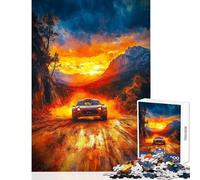 Puzzles for Teenagers 1000 Pieces Rally Car Sunset Brain Teaser Game Tough Challenge Educational Toy Parent-child Interaction (38x52cm)