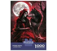 Puzzles for Teenagers 1000 Pieces Red Moonlit Fantasy Gothic Romance with Wolf Puzzles for Adults Relax Games Analysis And Logic Challenging Game Gifts 38x26cm/1000pcs
