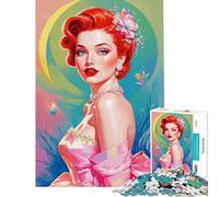 Puzzles for Teenagers 1000 Pieces Redhead PinUp in Pink Dress Difficult And Challenge Presents for Women Fun Games for And from 14 Years And over (38X26cm)
