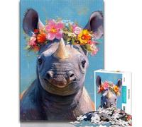 Puzzles for Teenagers 1000 Pieces Rhino Oil Painting,Educational Family Game Wall Decoration Unique Birthday And Xmas Gifts (38x26cm)