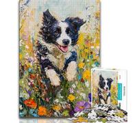 Puzzles for Teenagers 1000 Pieces Running Border Collie Teenager Jigsaw,Educational Games Home Decoration Suitable for Desktop Decoration (size 38x26cm)