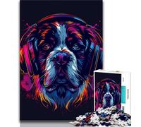 Puzzles for Teenagers 1000 Pieces Saint Bernard with Headphones Teenager Jigsaw,Educational Games Home Decoration Birthday Present, Gifts, Wall Art (size 38x26cm)