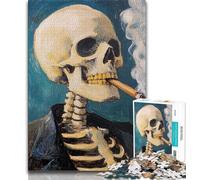 Puzzles for Teenagers 1000 Pieces Skeleton Smoking,Stress Reliever Difficult Challenge Every Piece Is Unique - Challenging Family Fun Game 38x26cm