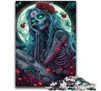 Puzzles for Teenagers 1000 Pieces Skull Girl Under The Moon Challenging To Complete But Fun And Humorous Educational Game for Birthday 26x38cm