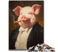 Puzzles for Teenagers 1000 Pieces Smoking Pig Adult Puzzles,Decompressing Intellectual Educational Toy Birthday Gift (38x26cm)