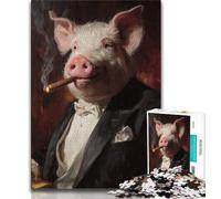 Puzzles for Teenagers 1000 Pieces Smoking Pig Teenager Puzzles,Family Activity Fun at Home Activities, Birthday Present,Travel Gifts (size 38x26cm)