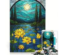 Puzzles for Teenagers 1000 Pieces Stained Glass Lotus Pond Landscape, Educational Game, Interesting Stress Reduction, Great Gift for Gaming 38x26cm
