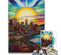 Puzzles for Teenagers 1000 Pieces Stained Glass Seattle Hands-on Game Difficult Challenge Secret Santa Gifts (size 50x75cm)