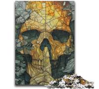 Puzzles for Teenagers 1000 Pieces Stained Glass Skull 1000 Pieces for Teenagers,Staycation Kill Time with Fully Interlocking Randomly Shaped Pieces (50x75cm)