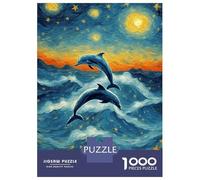 Puzzles for Teenagers 1000 Pieces Starry Night Dolphins Puzzles for Adults Hands-on Game Stress Reliever Fun at Home Activities, 70x50cm/1000pcs