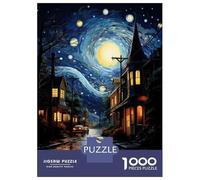 Puzzles for Teenagers 1000 Pieces Starry Night Village Scene Jigsaw Puzzle Brain Teaser Game A Work of Art Unique Birthday And Xmas Gifts 70x50cm/1000pcs