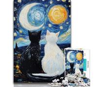 Puzzles for Teenagers 1000 Pieces Starry Sky Black And White Cat 1000 Pieces for Teenagers,Staycation Kill Time with Matching Poster And Trivia Sheet (size 75x50cm)