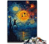 Puzzles for Teenagers 1000 Pieces Starry Sky Black Cat 1000 Pieces for Adults,for Educational Game Challenge Toy Deal As Gifts for The Whole Family (38x26cm)