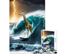 Puzzles for Teenagers 1000 Pieces Surfing Giraffe in A Storm DIY Toys Great Gift for Games Brain Teaser Game Fun at Home Activities, Size 38x52cm