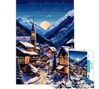 Puzzles for Teenagers 1000 Pieces Swiss Alps Village Illust Toy Intellectual Game for Educational Game Family Activities Gifts Birthday (Size 38x26cm)