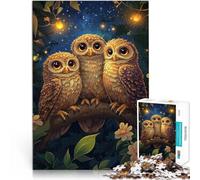 puzzles for teenagers 1000 pieces Three Owls in the Night Denksportaufgabe für mit passendem Poster und Quizblatt38x26cm