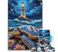 Puzzles for Teenagers 1000 Pieces Turtle Lighthouse Night Sky Hand Speed Race Impossible Game for 14+ Puzzle Game Offered 38x26cm