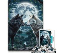 Puzzles for Teenagers 1000 Pieces Two Wolf in Forest Moon Tough Challenge Gifts Ideas for And from 14 Years And over (size 38x26cm)