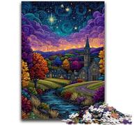 Puzzles for Teenagers 1000 Pieces Village Under The Night Sky for Educational Game Challenge Toy for Is Ideal As A Gift for The Whole Family 26x38cm