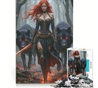 Puzzles for Teenagers 1000 Pieces Warrior Woman with Wolves in Forest Relax Games Analysis And Logic Birthday Present,Travel Gifts 38x26cm
