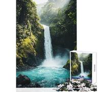 Puzzles for Teenagers 1000 Pieces Waterfall in Lush Jungle Educational Game Hand Speed Race DIY Toys with Matching Poster And Trivia Sheet (50X75CM)