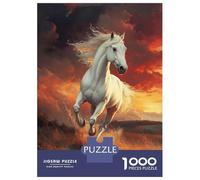 Puzzles for Teenagers 1000 Pieces White Horse Running Sunset Adult Jigsaw Brain Teaser Game Pattern Assembly Unique Birthday And Xmas Gifts 38x26cm/1000pcs