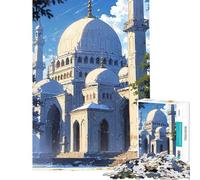 Puzzles for Teenagers 1000 Pieces White Mosque Illustration Addictive Toys to Cultivate Patience Brain Teaser Game Perfect Decoration Funny Gifts (Size 38x52cm)