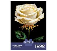 Puzzles for Teenagers 1000 Pieces White Rose with Gold Edges And Water Droplets Jigsaw Puzzle Brain Teaser Game A Work of Art Unique Birthday And Xmas Gifts 70x50cm/1000pcs