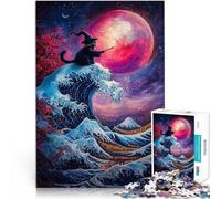 puzzles for teenagers 1000 pieces Wizard Cat and the Great Wave Hands-on-Spiel Geburtstagsgeschenk, Geschenke, Wandkunst38x26cm