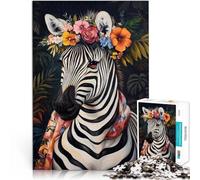 puzzles for teenagers 1000 pieces Zebra with Floral Crown Staycation: Zeit totschlagen Kunstwerk Geschenk52x38cm