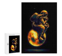 Puzzles for Teenagers 300 PCS Astronaut Floating on Fireball Jigsaws for Adults Puzzle Pattern Assembly Challenging To Complete Family Fun & Game Night 300 PCS
