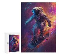 Puzzles for Teenagers 300 PCS Astronaut Skateboarding in Space Puzzle For Teenagers Analysis And Logic Difficult And Challenge Great Gift for Gaming 300 PCS